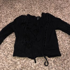 black bell sleeve lace up top